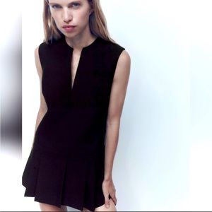 Zara black sleeveless pleated skirt mini dress size L